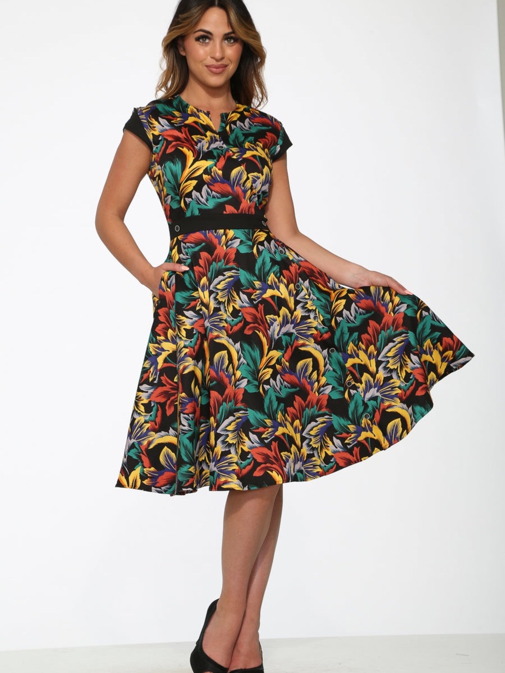 ModCloth Orchid Bloom Hawaiian Print A Line Midi Swing Dress Size US 16